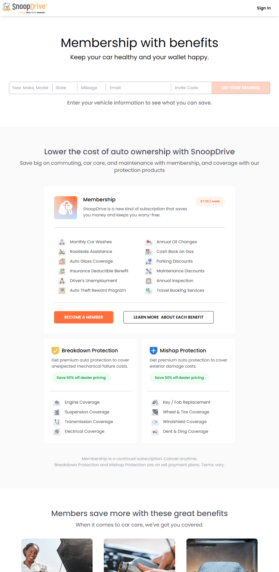 SnoopDrive Warranty Platform — desktop view